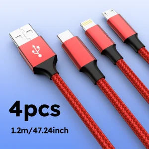 3-in-1 Fast Charging Cable Set | Multi USB Cable for All Devices (4PCS)