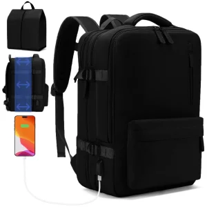 Expandable Carry-On Backpack and Shoe Bag Set-Airline-Approved Personal ltem for Travel-180° Open,Lightweight, Water-Resistant