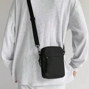 Gray Nylon Unisex Casual Messenger Bag With Zipper Closure And Front Pocket