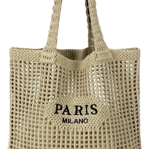 Crochet Tote Bag for Women, Crochet Mesh Beach Tote Bag Summer Vacation Aesthetic Boho Knit Bag for Women