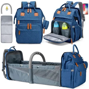 Changing Bag Backpack Baby Changing Backpacks with Large Capacity Portable Travel Nappy Bag with Foldable Cot with Multifunctional Baby Bags and Mobile Changing Mat Baby Bed Backpack