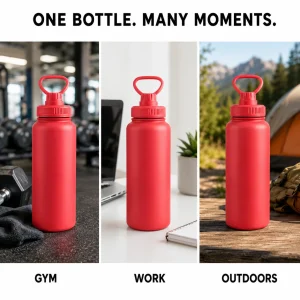 Double-Layered Insulated Stainless Steel Water Bottle Wide-Mouth Leak-Proof Screw Cap with Portable Handle for Cold And Hot Drinks Durable Reusable for Fitness Office Travel Outdoor - Thumbnail Image 5