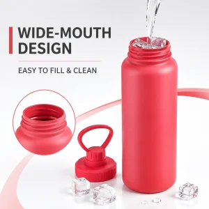 Double-Layered Insulated Stainless Steel Water Bottle Wide-Mouth Leak-Proof Screw Cap with Portable Handle for Cold And Hot Drinks Durable Reusable for Fitness Office Travel Outdoor - Thumbnail Image 4