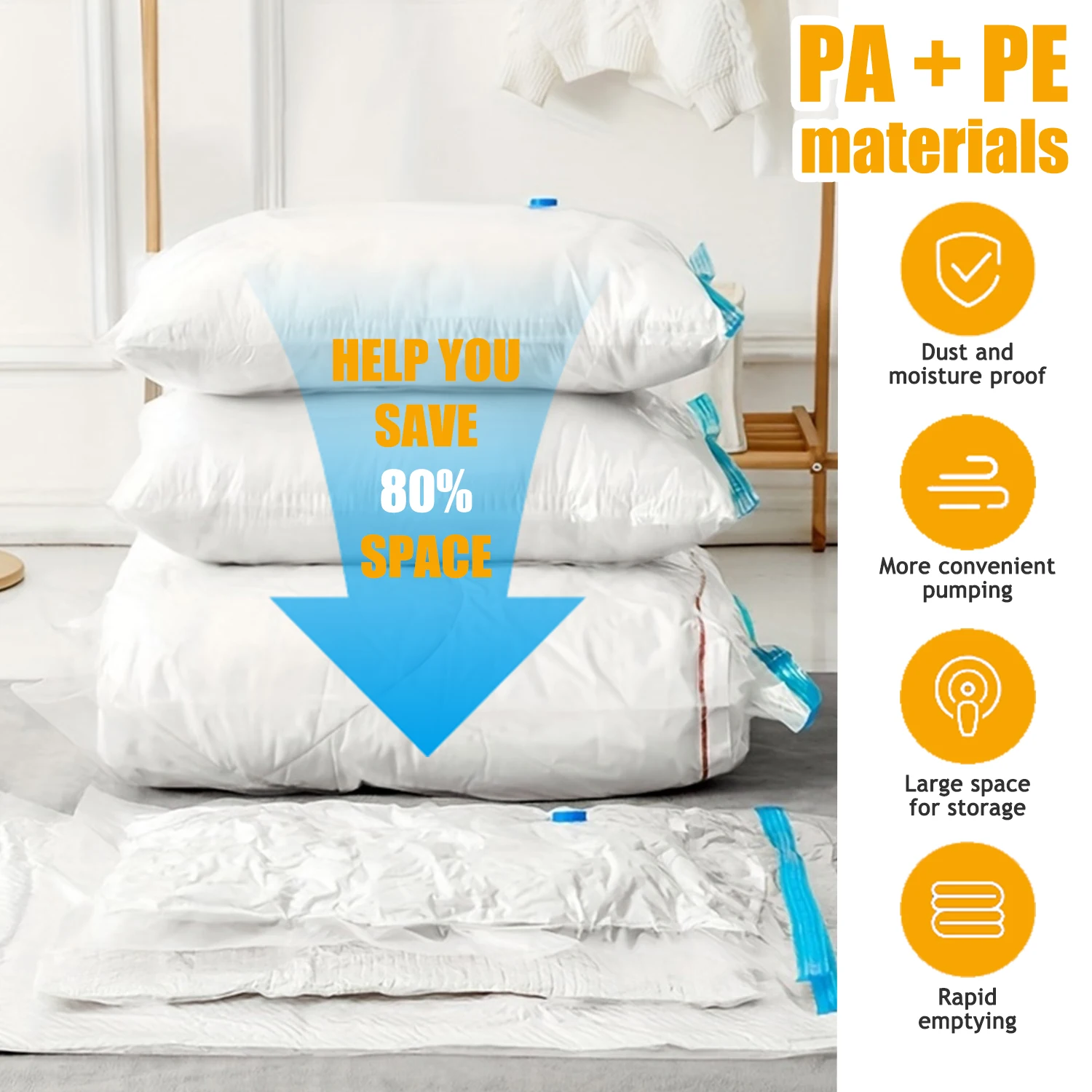 Vacuum Storage Bags with Electric Pumps That Save Space, Available in Multiple Sizes (S/M/L), Made of PA+PE Material, Featuring - Image 3