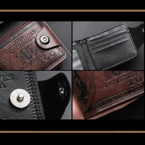 Men's Wallets with 100 US Dollar Pattern Hasp Male Leather Wallet with Zipper Card Holder Coin Pocket Purse Cartera Hombre - Thumbnail Image 6