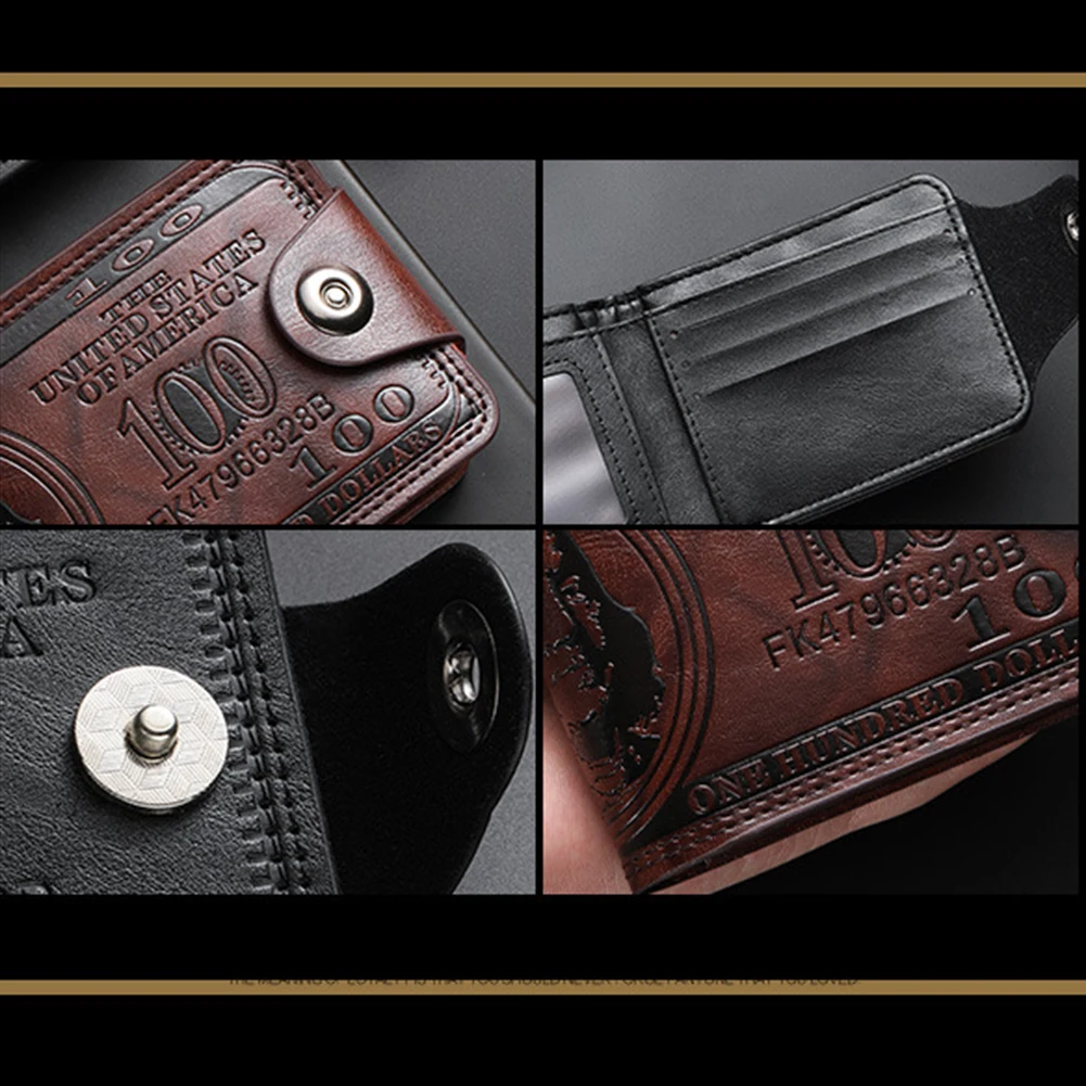 Men's Wallets with 100 US Dollar Pattern Hasp Male Leather Wallet with Zipper Card Holder Coin Pocket Purse Cartera Hombre - Image 6