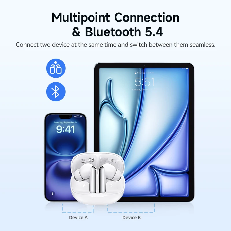 QCY Melobuds N50 ANC Bluetooth 5.4 Wireless Earphones Active Noise Cancellation 6 Mics Clear Call Earbuds Multipoint Connection - Image 7
