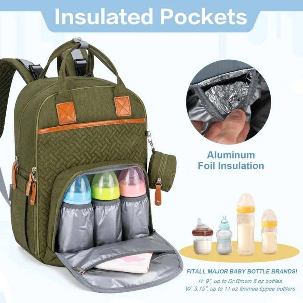 KABAQOO Diaper Bag Mommy Backpack With Changing Pad Pacifier Case, Baby Bag For Boy Girl Toddler - Large,Stylish, Waterproof Travel Quilted Diaper Bag For Mom - Baby Shower Gifts - Image 3