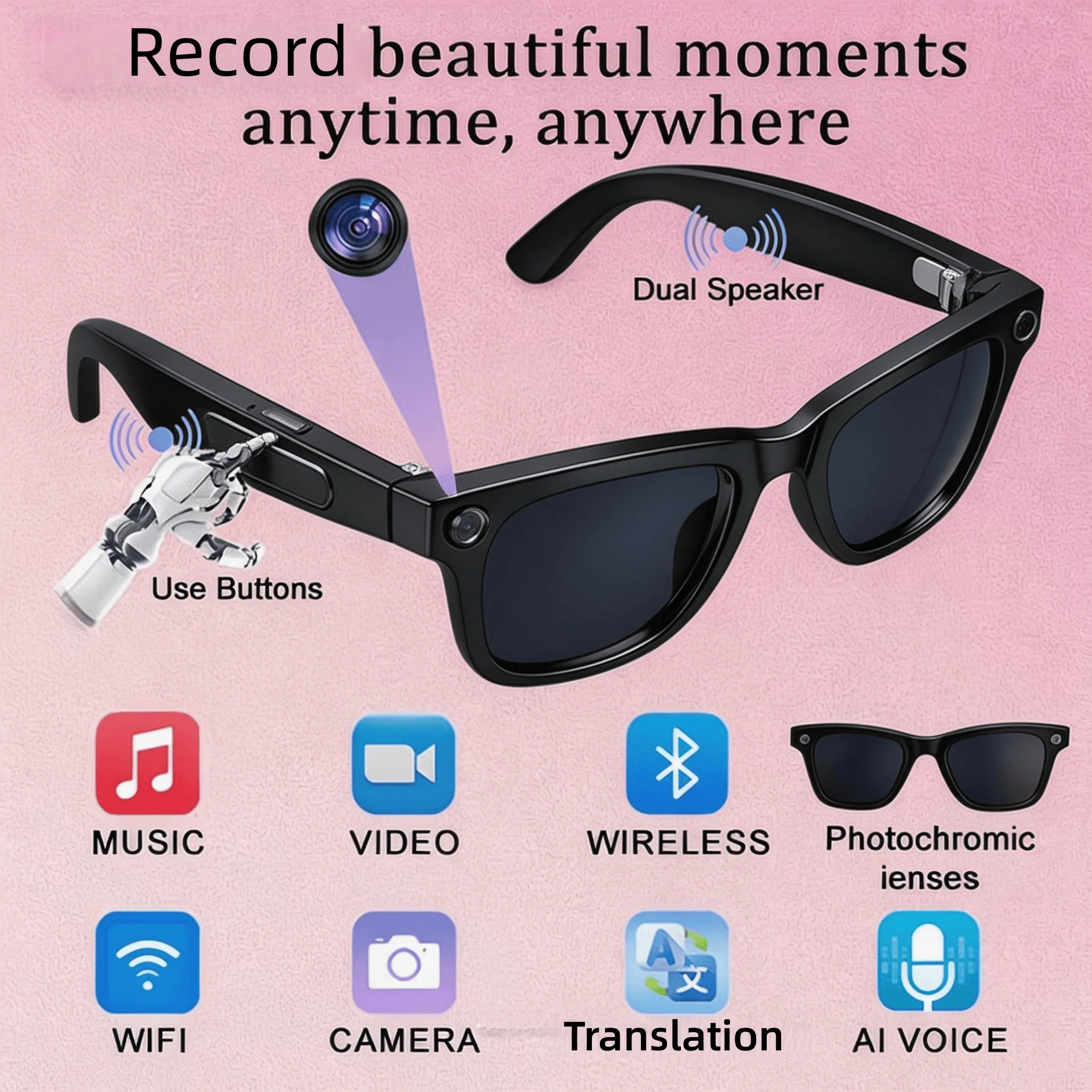 4K Camera Glasses with AI Smart Features That Support Real-Time Translation And Object Recognition, Open-Ear Audio, Ultra-Light Design, And Up to 8 Hours of Battery Life for Outdoor Cycling, Work, Travel - Image 2