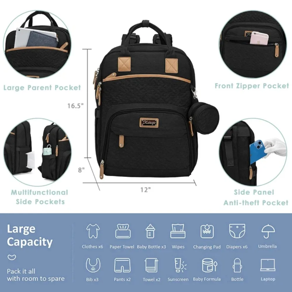 KABAQOO Diaper Bag Mommy Backpack With Changing Pad Pacifier Case, Baby Bag For Boy Girl Toddler - Large,Stylish, Waterproof Travel Quilted Diaper Bag For Mom - Baby Shower Gifts - Image 5
