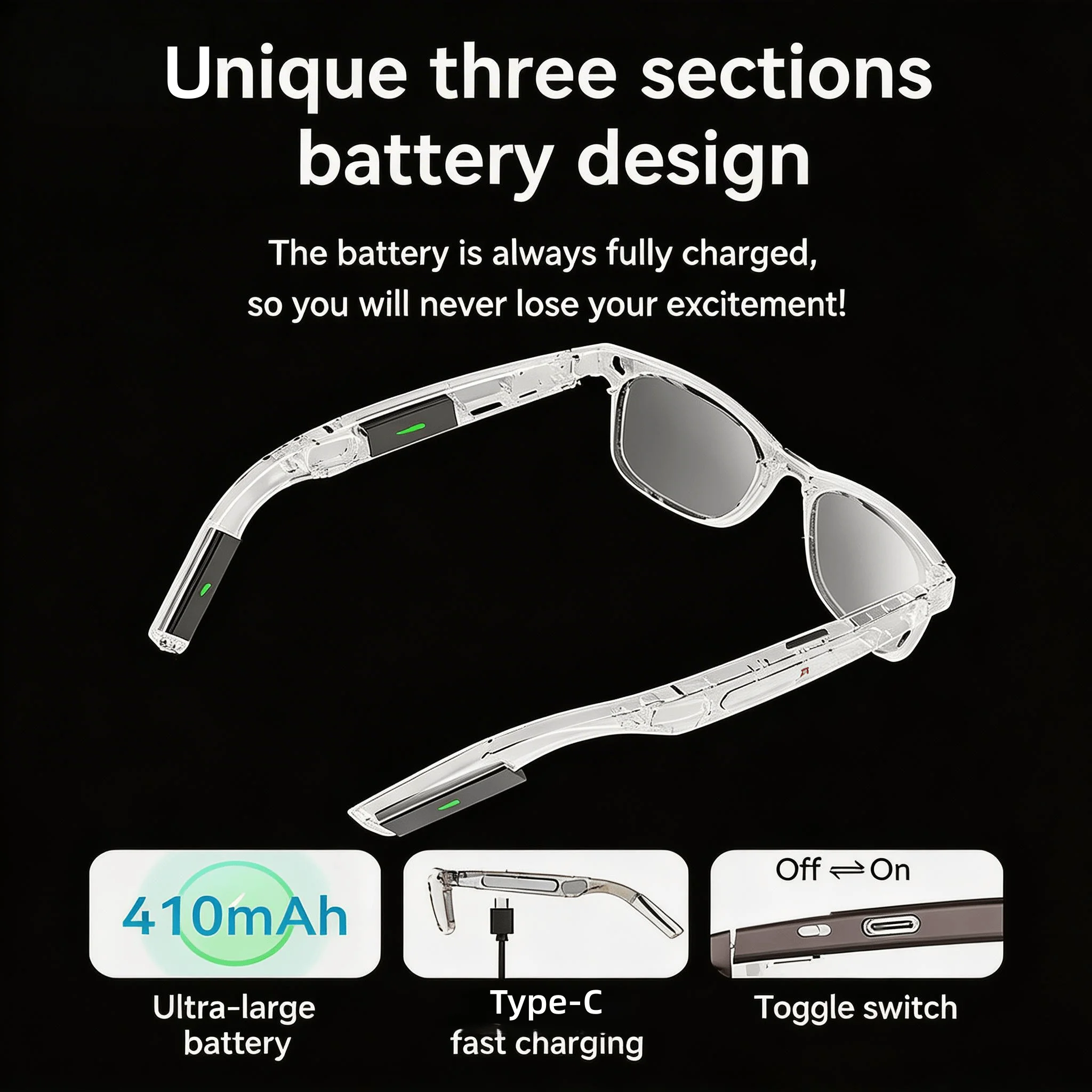 4K Camera Glasses with AI Smart Features That Support Real-Time Translation And Object Recognition, Open-Ear Audio, Ultra-Light Design, And Up to 8 Hours of Battery Life for Outdoor Cycling, Work, Travel - Image 4
