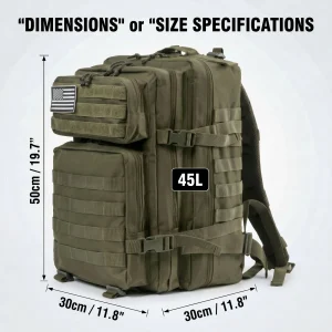 45L Tactical Travel Backpack Molle Storage Bag Large Capacity Multi Pocket Wear Resistant Camping Hiking Trekking Rucksack Durable Outdoor Mountain Climbing Daypack For Men Women Travellers Bushcraft Wilderness Trip Daily Commute Luggage Bag - Thumbnail Image 6