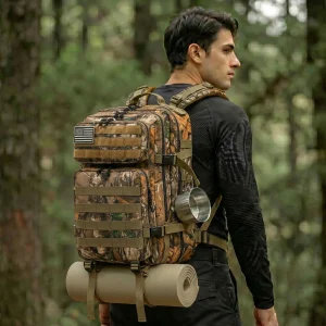 45L Tactical Travel Backpack Molle Storage Bag Large Capacity Multi Pocket Wear Resistant Camping Hiking Trekking Rucksack Durable Outdoor Mountain Climbing Daypack For Men Women Travellers Bushcraft Wilderness Trip Daily Commute Luggage Bag - Thumbnail Image 9
