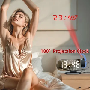 Projection Alarm Clock Bedroom 180° Rotating LED  Large Display Ceiling Projector Dual Alarm Dimmer  USB Charging Digital Clock Home Decor Holiday Gift - Thumbnail Image 3