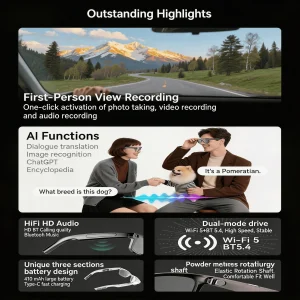 4K Camera Glasses with AI Smart Features That Support Real-Time Translation And Object Recognition, Open-Ear Audio, Ultra-Light Design, And Up to 8 Hours of Battery Life for Outdoor Cycling, Work, Travel - Thumbnail Image 5