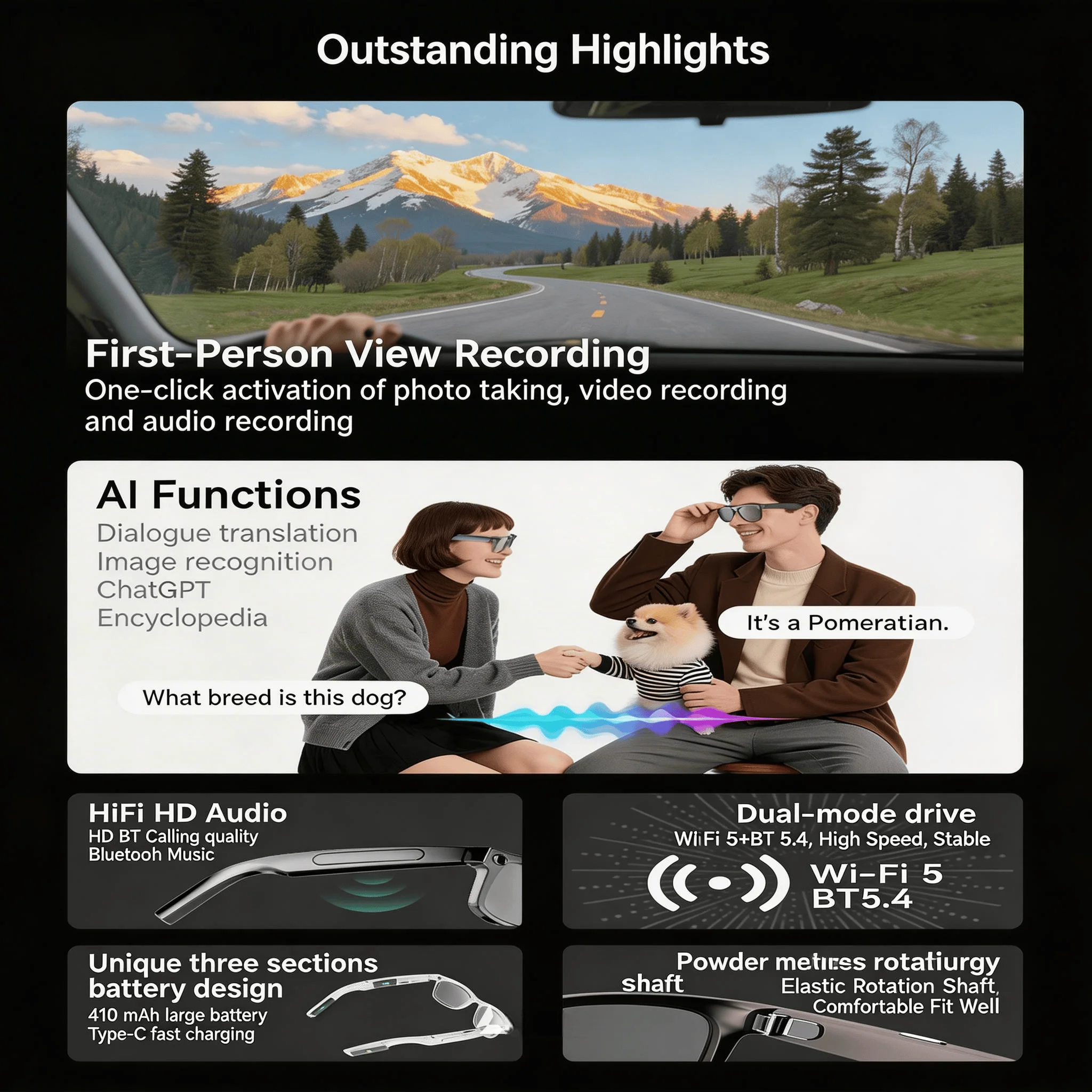 4K Camera Glasses with AI Smart Features That Support Real-Time Translation And Object Recognition, Open-Ear Audio, Ultra-Light Design, And Up to 8 Hours of Battery Life for Outdoor Cycling, Work, Travel - Image 5