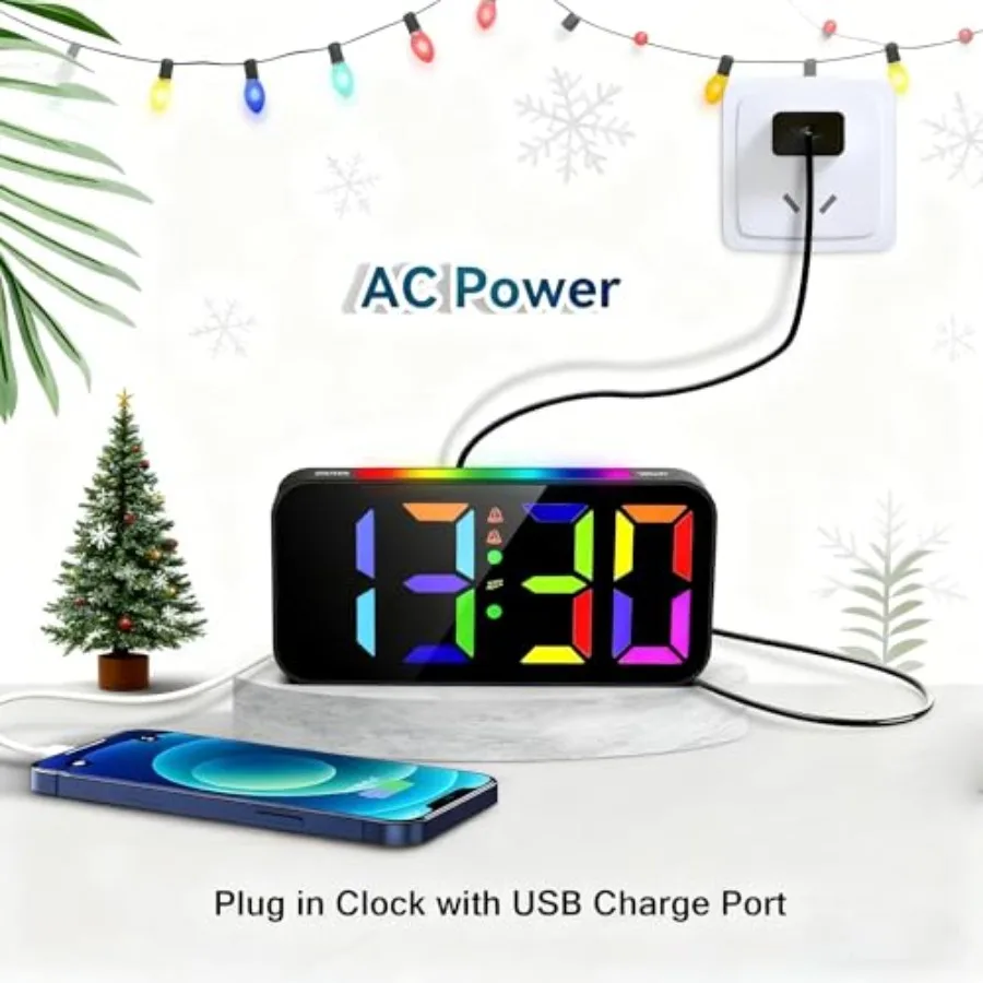 Loud Alarm Clocks for Bedrooms Heavy Sleepers, Plug-in Digital Bedside Clock with Night Light, Large Display, Dual Alarm, Snooz - Image 5
