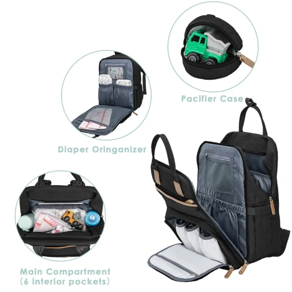 KABAQOO Diaper Bag Mommy Backpack With Changing Pad Pacifier Case, Baby Bag For Boy Girl Toddler - Large,Stylish, Waterproof Travel Quilted Diaper Bag For Mom - Baby Shower Gifts - Image 4