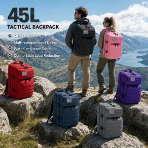 45L Tactical Travel Backpack Molle Storage Bag Large Capacity Multi Pocket Wear Resistant Camping Hiking Trekking Rucksack Durable Outdoor Mountain Climbing Daypack For Men Women Travellers Bushcraft Wilderness Trip Daily Commute Luggage Bag - Thumbnail Image 2