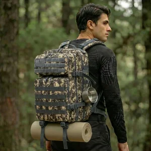 45L Tactical Travel Backpack Molle Storage Bag Large Capacity Multi Pocket Wear Resistant Camping Hiking Trekking Rucksack Durable Outdoor Mountain Climbing Daypack For Men Women Travellers Bushcraft Wilderness Trip Daily Commute Luggage Bag - Thumbnail Image 11