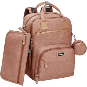 KABAQOO Diaper Bag Mommy Backpack With Changing Pad Pacifier Case, Baby Bag For Boy Girl Toddler - Large,Stylish, Waterproof Travel Quilted Diaper Bag For Mom - Baby Shower Gifts