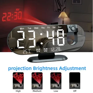 Projection Alarm Clock Bedroom 180° Rotating LED  Large Display Ceiling Projector Dual Alarm Dimmer  USB Charging Digital Clock Home Decor Holiday Gift - Thumbnail Image 4