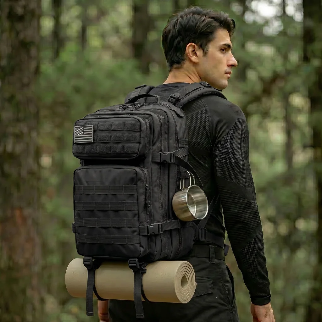 45L Tactical Travel Backpack Molle Storage Bag Large Capacity Multi Pocket Wear Resistant Camping Hiking Trekking Rucksack Durable Outdoor Mountain Climbing Daypack For Men Women Travellers Bushcraft Wilderness Trip Daily Commute Luggage Bag - Image 8