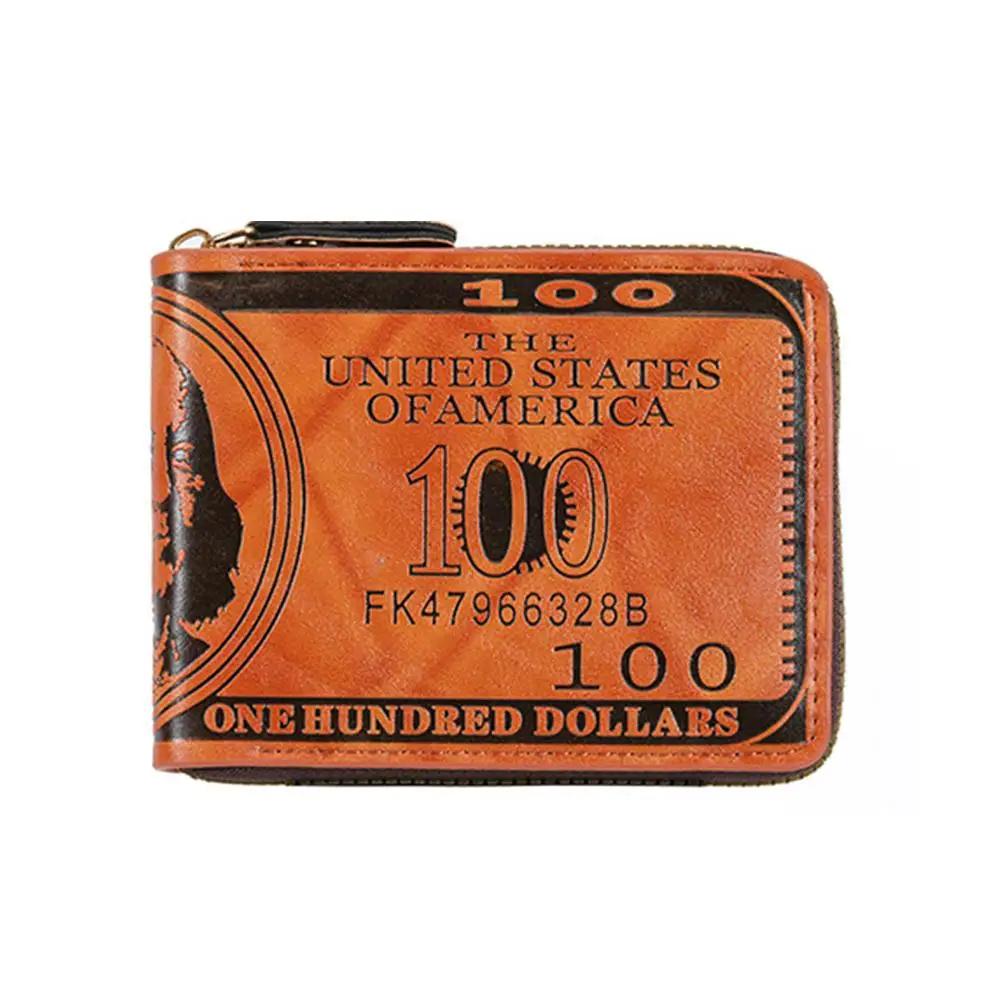 Men's Wallets with 100 US Dollar Pattern Hasp Male Leather Wallet with Zipper Card Holder Coin Pocket Purse Cartera Hombre - Image 11