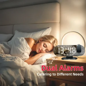 Projection Alarm Clock Bedroom 180° Rotating LED  Large Display Ceiling Projector Dual Alarm Dimmer  USB Charging Digital Clock Home Decor Holiday Gift - Thumbnail Image 5