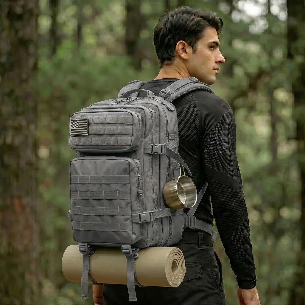 45L Tactical Travel Backpack Molle Storage Bag Large Capacity Multi Pocket Wear Resistant Camping Hiking Trekking Rucksack Durable Outdoor Mountain Climbing Daypack For Men Women Travellers Bushcraft Wilderness Trip Daily Commute Luggage Bag - Image 17
