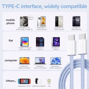 3PCS 6FT 60W Nylon Braided Fast Charge Cable Suitable For Type-C Interface Mobile Phone,laptops And All Kinds Of Tablets - Thumbnail Image 7