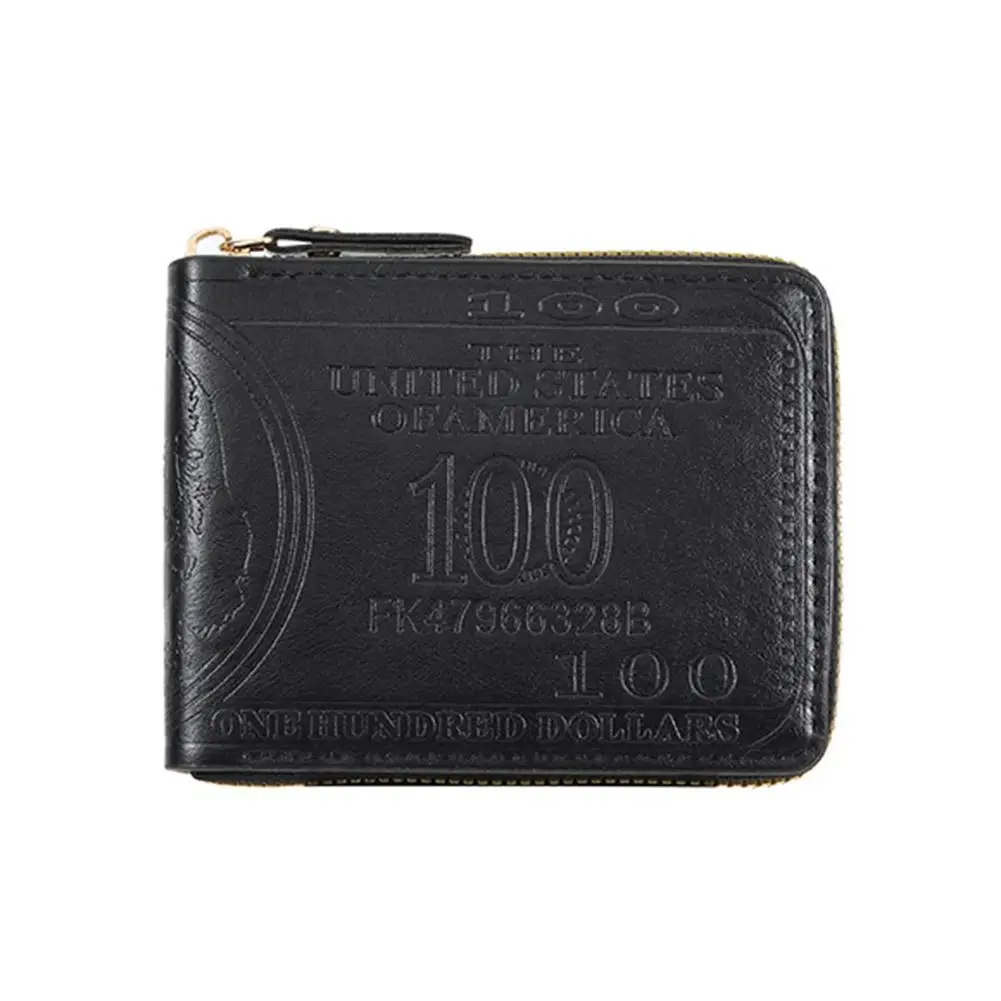 Men's Wallets with 100 US Dollar Pattern Hasp Male Leather Wallet with Zipper Card Holder Coin Pocket Purse Cartera Hombre - Image 1