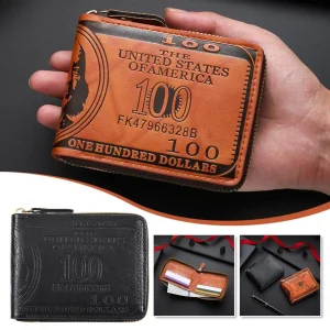 Men's Wallets with 100 US Dollar Pattern Hasp Male Leather Wallet with Zipper Card Holder Coin Pocket Purse Cartera Hombre - Thumbnail Image 3