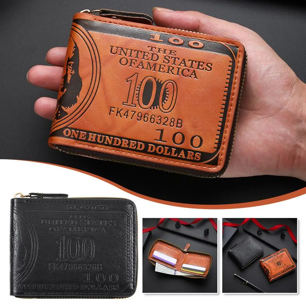 Men's Wallets with 100 US Dollar Pattern Hasp Male Leather Wallet with Zipper Card Holder Coin Pocket Purse Cartera Hombre - Image 3