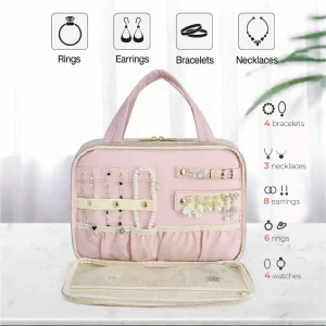 Hanging Toiletry Bag with Jewelry Organizer, Travel Makeup Cosmetic Bag for Women, Waterproof Carry-on Essentials with Compartments for Toiletries & Accessories, Black - Thumbnail Image 2