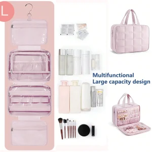 Hanging Toiletry Bag with Jewelry Organizer, Travel Makeup Cosmetic Bag for Women, Waterproof Carry-on Essentials with Compartments for Toiletries & Accessories, Black - Thumbnail Image 4