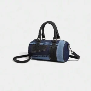 Soft Boston Pillow Bowling Crossbody Bag for Women, Niche Splicing Denim Fabric Casual Shoulder Handbag for Shopping & Commuting - Thumbnail Image 9