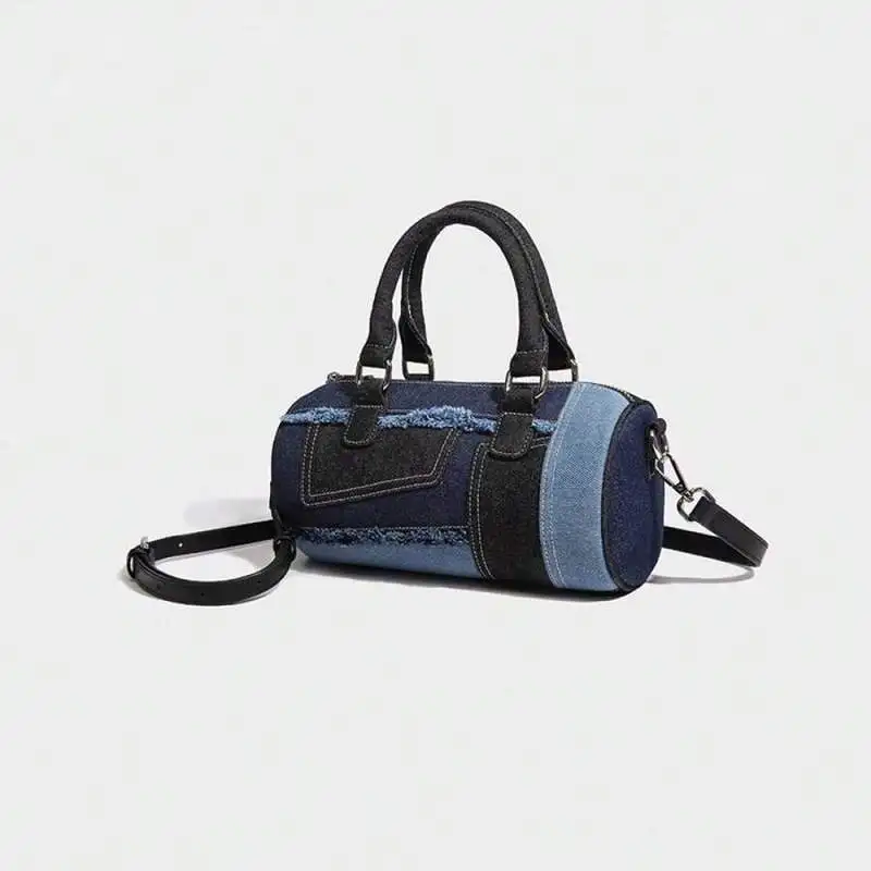 Soft Boston Pillow Bowling Crossbody Bag for Women, Niche Splicing Denim Fabric Casual Shoulder Handbag for Shopping & Commuting - Image 9