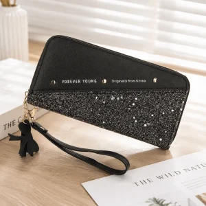 Korean Patchwork Style Women Long Wallet Tassel Rivet Detail Fashion Clutch Wristlet PU Leather Card Holder Large Capacity Ladies Purse Cute Designer Handbag Phone Pocket Zipper Closure For Daily Shopping Casual Travel Party Birthday Gift Bag New Style - Thumbnail Image 11