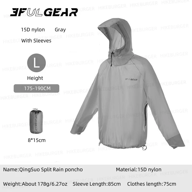 3F UL GEAR QingSuo Spilt Rain Poncho Outdoor Ultralight Sleeve Rain Coats 15D Nylon Waterproof Hiking Cycling Mountaineering - Image 8