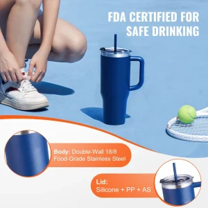 40 oz Insulated Water Bottle, Stainless Steel Sports Coffee Cup with Lid, Handheld Travel Coffee Mug Double Walled, Camping Hydration Flask Leakproof, for Indoor/Outdoor School, Work, Blue - Thumbnail Image 8