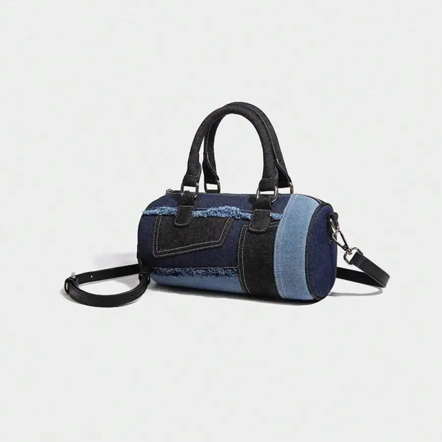 Soft Boston Pillow Bowling Crossbody Bag for Women, Niche Splicing Denim Fabric Casual Shoulder Handbag for Shopping & Commuting - Image 10