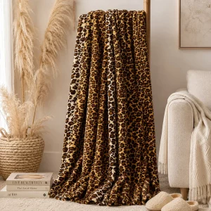 Edenleaf Leopard Print Blanket Fleece Throw for Bed Sofa Travel and Camping, Super Soft Cozy Fluffy Plush Cheetah Print Blanket for All Seasons 50"x60" (Dark Brown) - Thumbnail Image 5