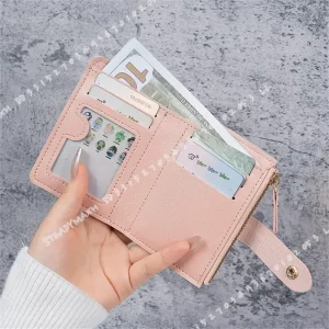 New Button Wallet for Women Solid Color Thin Ladies Card Clip Short Coin Purse Cross Border Wholesale - Thumbnail Image 5