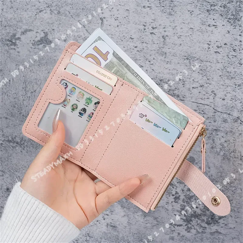 New Button Wallet for Women Solid Color Thin Ladies Card Clip Short Coin Purse Cross Border Wholesale - Image 5