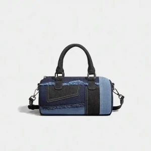 Soft Boston Pillow Bowling Crossbody Bag for Women, Niche Splicing Denim Fabric Casual Shoulder Handbag for Shopping & Commuting - Thumbnail Image 7