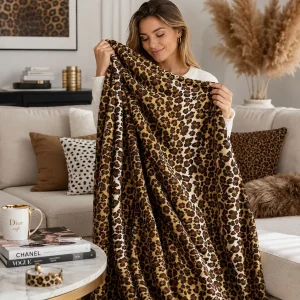 Edenleaf Leopard Print Blanket Fleece Throw for Bed Sofa Travel and Camping, Super Soft Cozy Fluffy Plush Cheetah Print Blanket for All Seasons 50"x60" (Dark Brown)