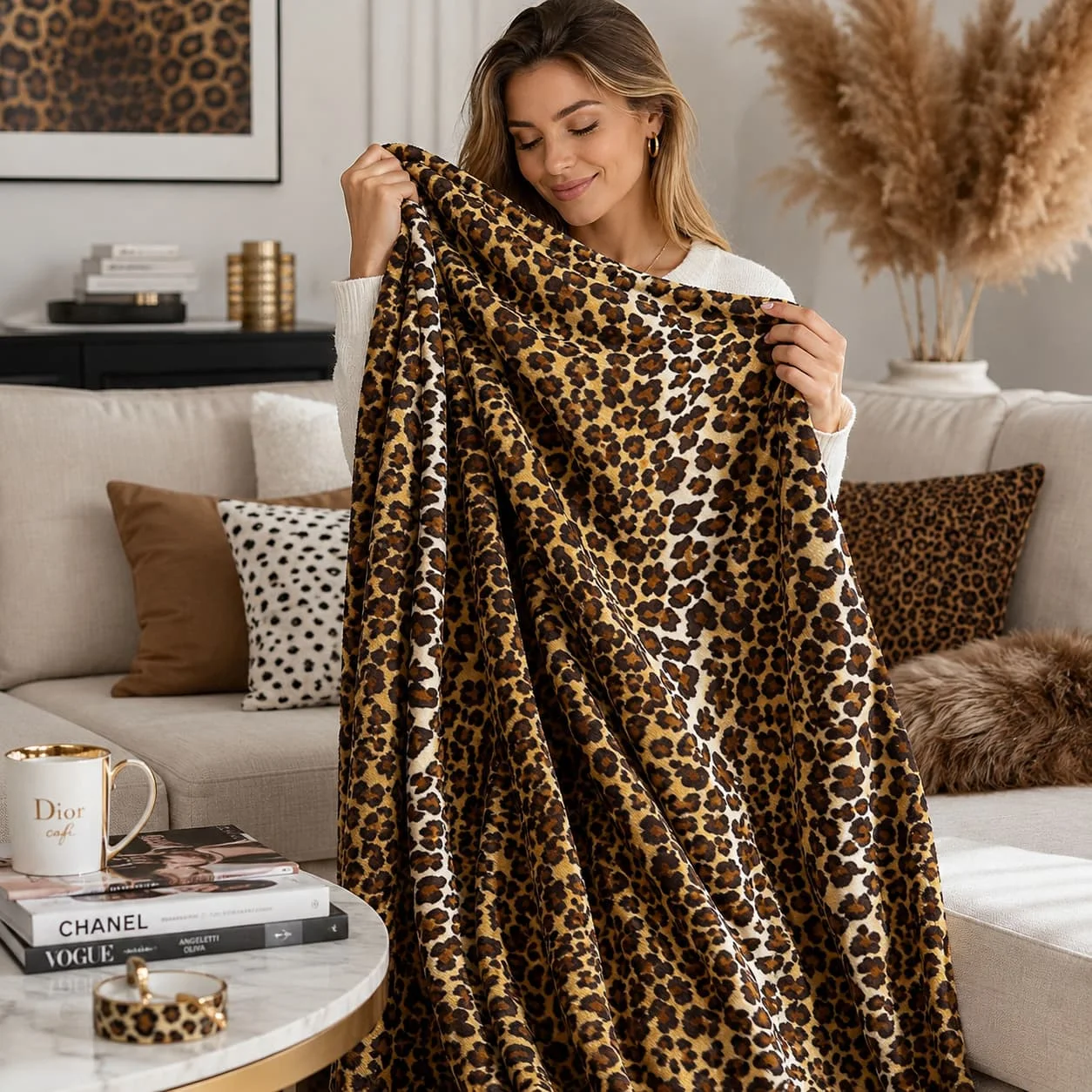 Edenleaf Leopard Print Blanket Fleece Throw for Bed Sofa Travel and Camping, Super Soft Cozy Fluffy Plush Cheetah Print Blanket for All Seasons 50"x60" (Dark Brown) - Image 1
