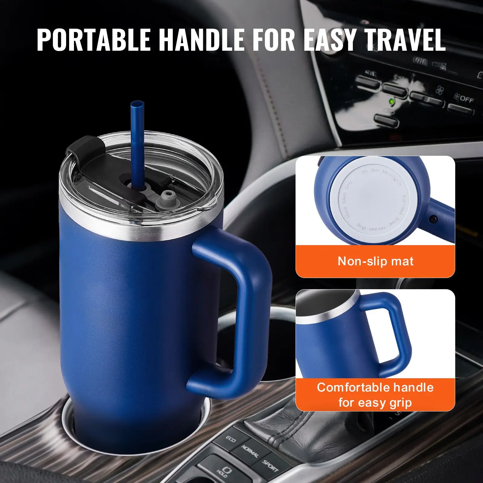 40 oz Insulated Water Bottle, Stainless Steel Sports Coffee Cup with Lid, Handheld Travel Coffee Mug Double Walled, Camping Hydration Flask Leakproof, for Indoor/Outdoor School, Work, Blue - Image 7