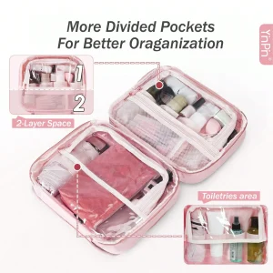 Hanging Toiletry Bag with Jewelry Organizer, Travel Makeup Cosmetic Bag for Women, Waterproof Carry-on Essentials with Compartments for Toiletries & Accessories, Black - Thumbnail Image 8